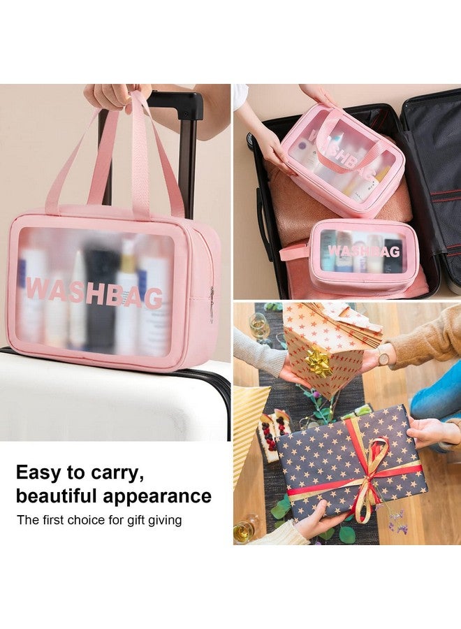 RGKJAS Set of 3 Pink Waterproof Travel Toiletry Bags - Clear Cosmetic Makeup Organizer Pouch with Handle for Women & Men - Large Capacity Portable Wash Bag for Brush, Accessories & Grooming Kit(3 PCS) - Image 5