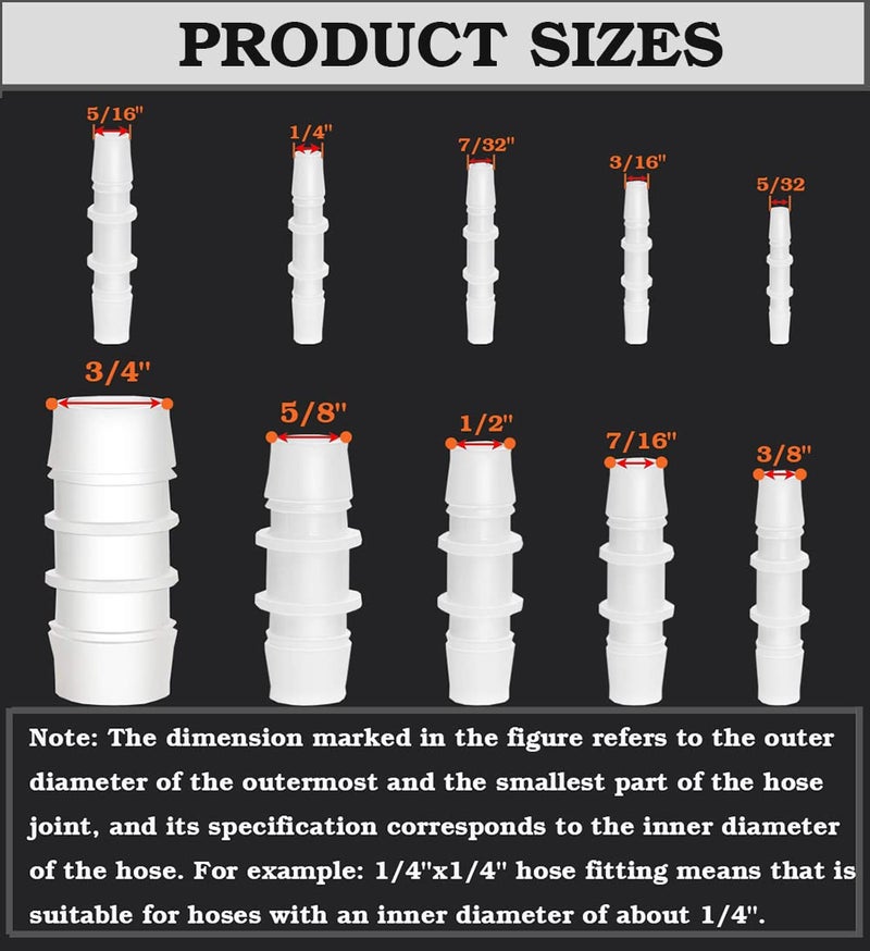 Musibo Hose Barb Fitting, Plastic Barb Joint Splicer Mender Adapter Union for Pipe Air Line,5/32"x5/32",3/16"x3/16",7/32"x7/32",1/4"x1/4",5/16"x5/16",3/8"x3/8",7/16"x7/16",1/2"x1/2",5/8"x5/8",3/4"x3/4",50Pcs - Image 2