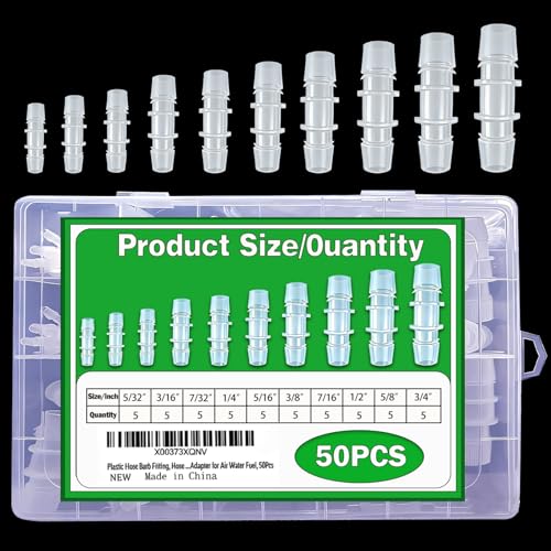 Musibo Hose Barb Fitting, Plastic Barb Joint Splicer Mender Adapter Union for Pipe Air Line,5/32"x5/32",3/16"x3/16",7/32"x7/32",1/4"x1/4",5/16"x5/16",3/8"x3/8",7/16"x7/16",1/2"x1/2",5/8"x5/8",3/4"x3/4",50Pcs - Image 1