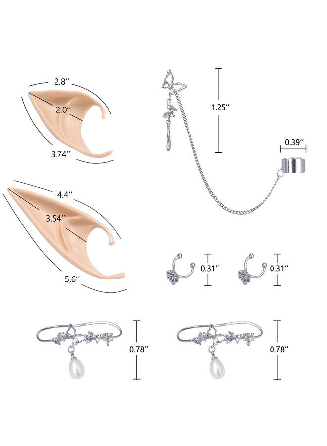 FRESHME Elf Ears With Earrings Set, 2 Pairs Of Fairy Ears With No Pierced Butterfly Ear Cuffs Vintage Sliver Ear Clips For Women S Renaissance Costume Cosplay Halloween Anime Party Accessories - Image 4