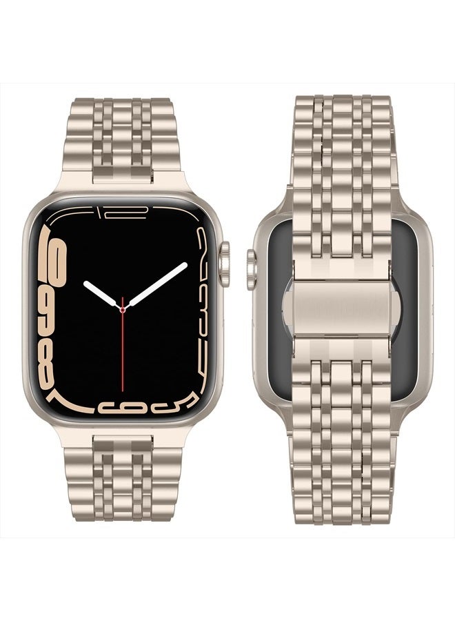 Anlinser Metal Bands Compatible with Apple Watch Band 41mm 40mm 38mm for Women Men, Stainless Steel Replacement Strap Compatible with iWatch Series 8 7 6 5 4 3 2 1, SE (Starlight) - Image 3