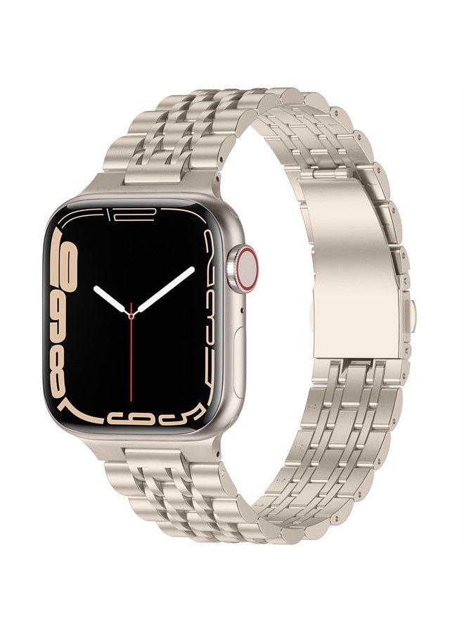 Anlinser Metal Bands Compatible with Apple Watch Band 41mm 40mm 38mm for Women Men, Stainless Steel Replacement Strap Compatible with iWatch Series 8 7 6 5 4 3 2 1, SE (Starlight) - Image 1