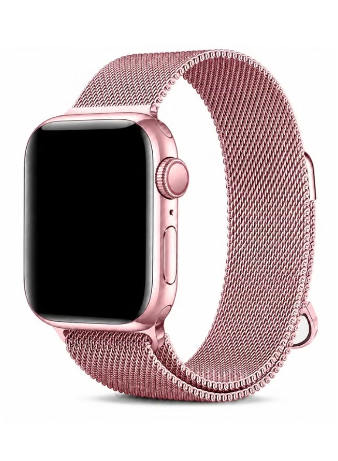 ELTRAZONE Magnetic Milanese Loop Band Compatible with Apple Watch Series 11/10/9/8/7/6/5/4/3/2/1 SE 3/2/1, Stainless Steel Mesh Strap, Adjustable Magnetic Closure, 38/40/41/42mm Rose Pink - Image 1