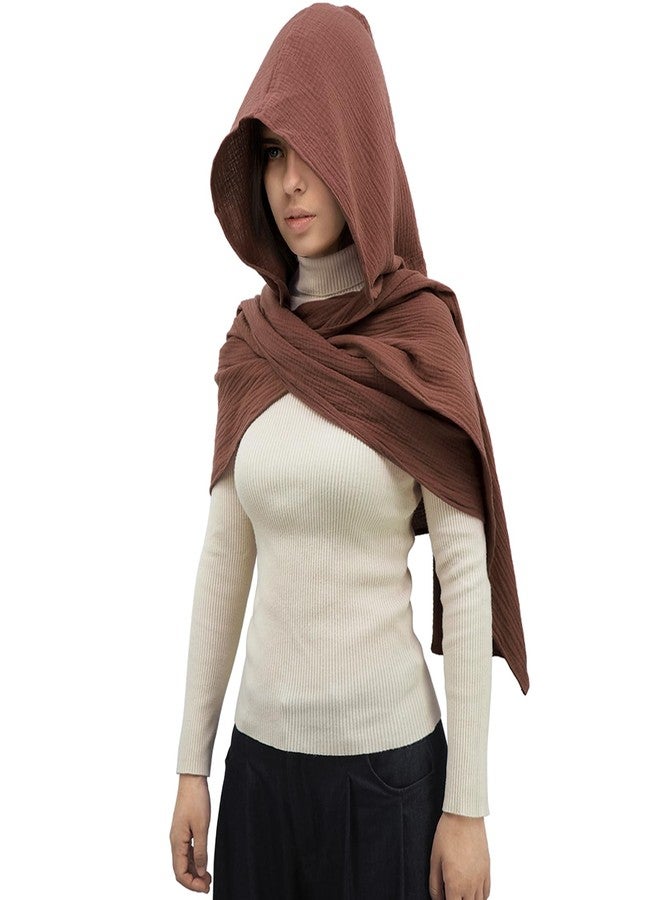 CosInStyle Women Men Fashion Shawl Scarf Cape | Multifunctional Hooded Cowl | Medieval Linen Cotton Cowl Hood |Vintage Goth Costume Accessory (Brown) - Image 1
