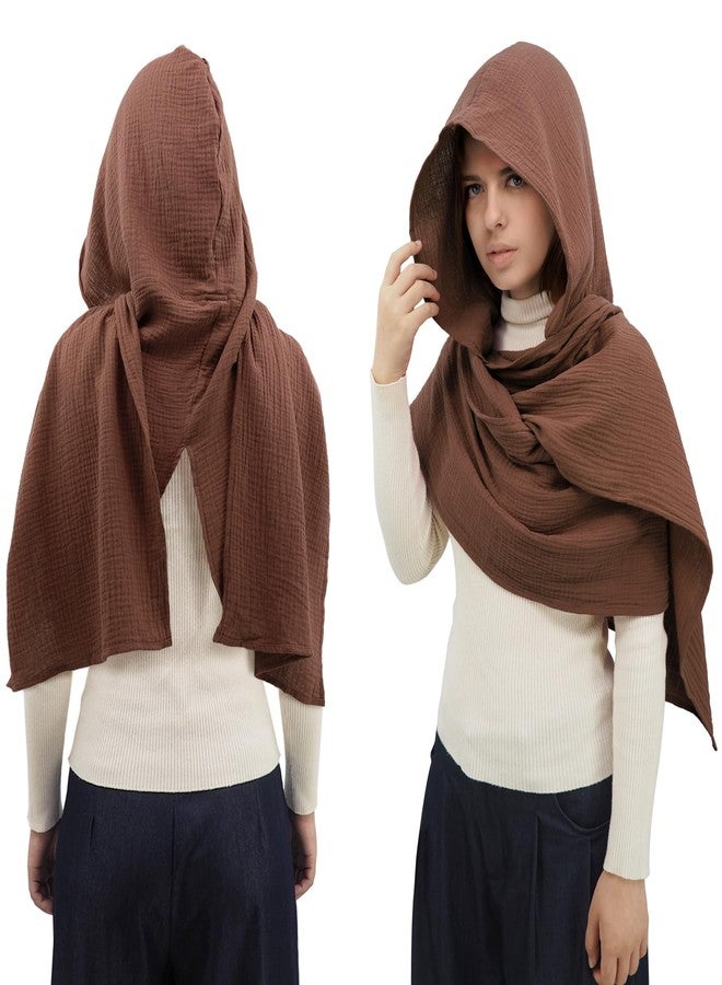 CosInStyle Women Men Fashion Shawl Scarf Cape | Multifunctional Hooded Cowl | Medieval Linen Cotton Cowl Hood |Vintage Goth Costume Accessory (Brown) - Image 3