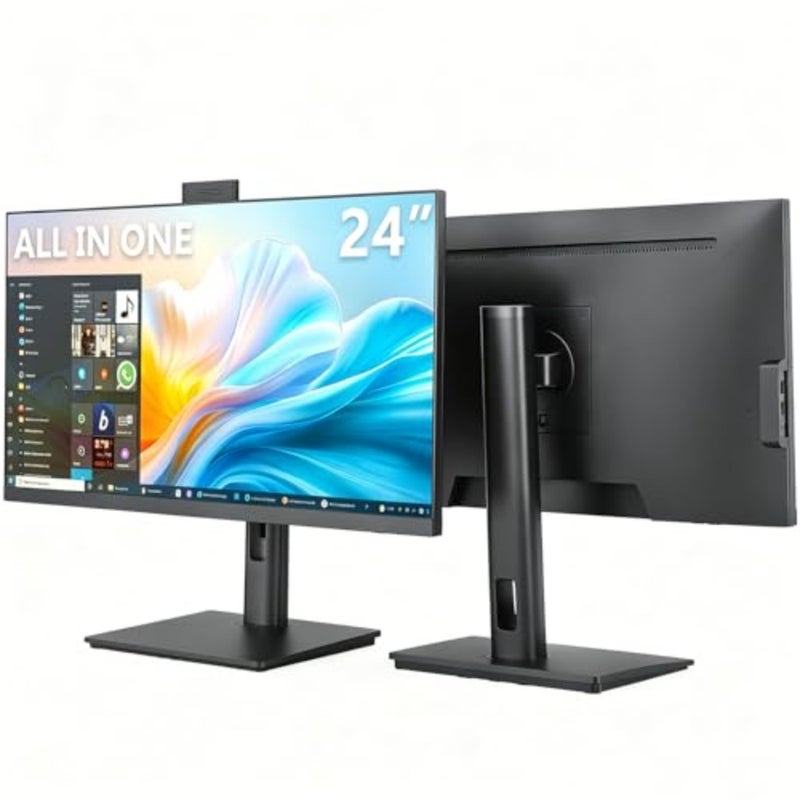 24 Inch All-in-One Desktop PC for Home Office: Dual-Core i5-3380M 3.6GHz, 8GB DDR3 RAM, 256GB SSD, FHD 1920x1080 Display, Windows 10, Retractable 5MP Camera, Built-in Speakers, Black - Image 1