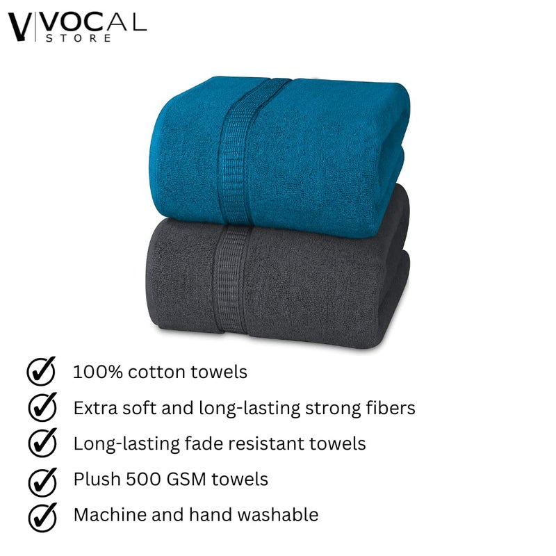 Vocal Store Ultra Soft, Super Absorbent, 100% Cotton 2 Piece Bath Towel Set, 600 GSM, 30 inch x 60 inch (Turquoise Blue and Grey, Set of 2) TW-V03-GRY+Sky-2 - Image 2