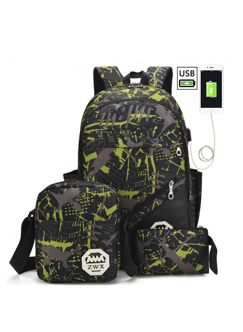 ZWX 3-Piece Printed Bag Set Green/Black/Grey - Image 1