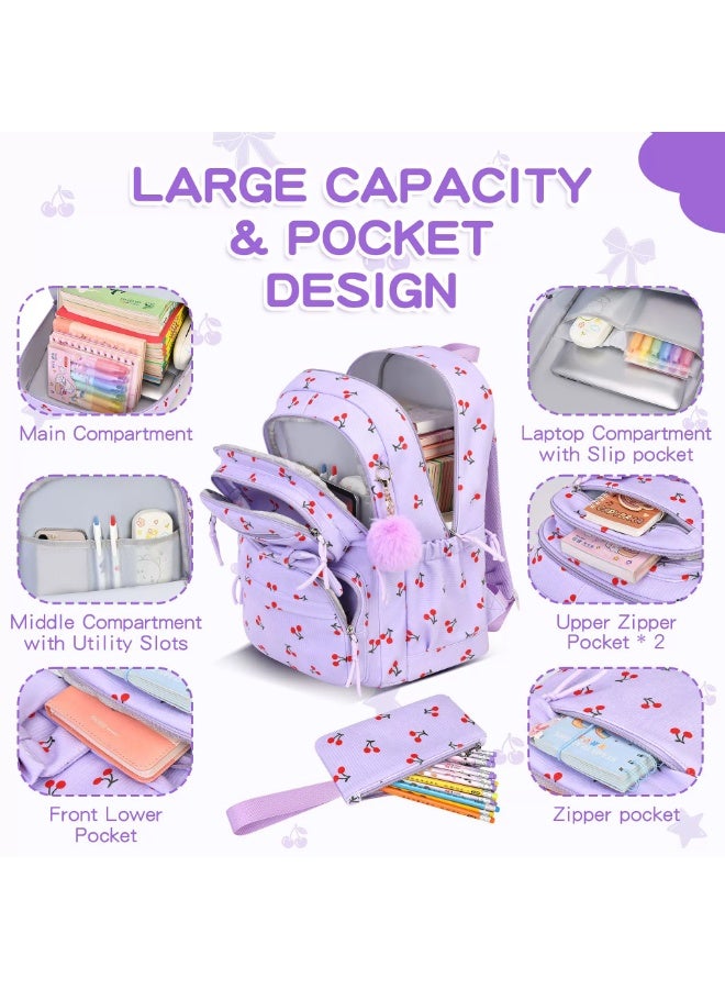 3PCS  Girls School Backpack Corduroy 8-12 Years Lightweight Spine-Protective School Supplies - Image 3