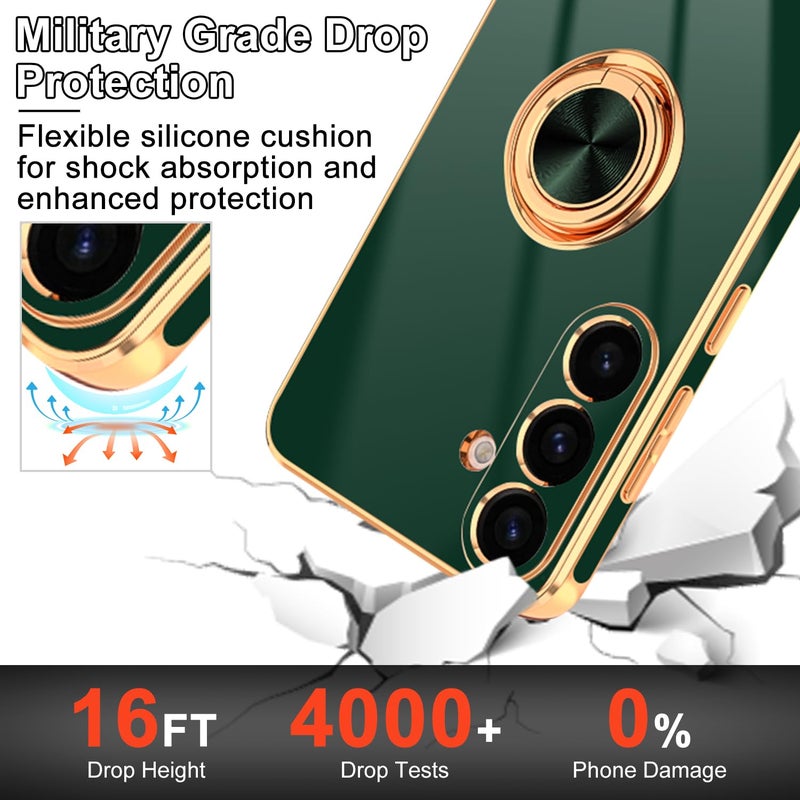 Tnarru Designed for Samsung Galaxy S25 Plus Case with Ring Stand, Support Magnetic Car Mount Rotatable Finger Holder Soft TPU Cover Plating Edge Protective Slim Phone Case for Galaxy S25+ Plus Green - Image 5