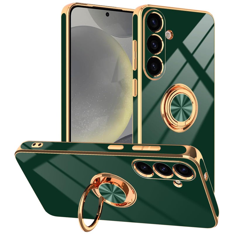 Tnarru Designed for Samsung Galaxy S25 Plus Case with Ring Stand, Support Magnetic Car Mount Rotatable Finger Holder Soft TPU Cover Plating Edge Protective Slim Phone Case for Galaxy S25+ Plus Green - Image 1