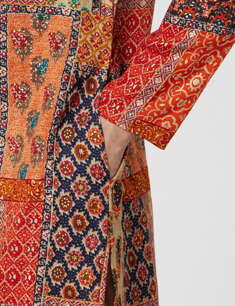 KISAH Men's Kurta Dhoti Set, Multi Cotton Blend, Printed Regular Fit Long Sleeves Mandarin Collar (Large) - Image 5