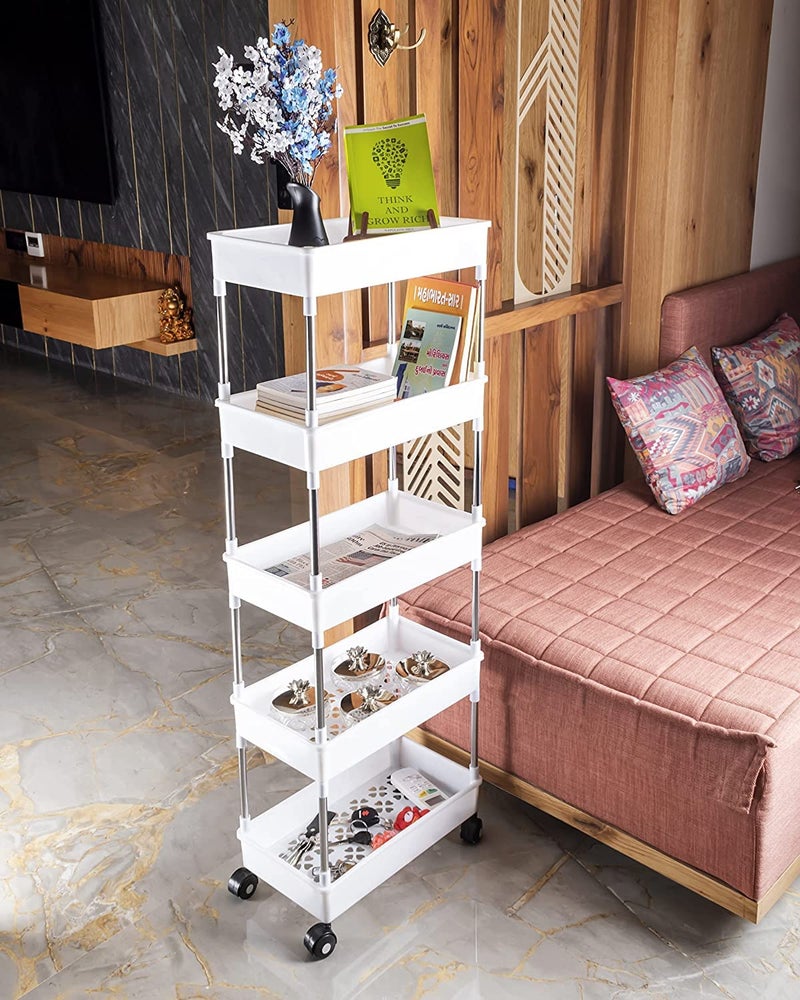 Rasvesh 5 Layer Plastic Kitchen Storage Trolley Rack with Caster Wheels Rolling Utility Plastic Kitchen Trolley - Image 1