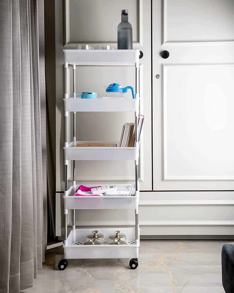 Rasvesh 5 Layer Plastic Kitchen Storage Trolley Rack with Caster Wheels Rolling Utility Plastic Kitchen Trolley - Image 2