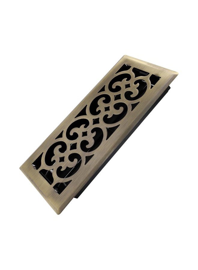 Howeall 4x10 Inches Heavy Duty Walkable Floor Register Easy Adjust Air Supply Lever Floor Vents - Charlotte Design - Vent Cover for Home Floor - Antique Brass - Image 1