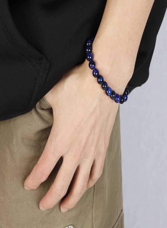 MILAKOO Healing Natural Blue Tiger Eye Bracelet for Women Men 8mm Stone Beaded Stretch Wristband - Image 4