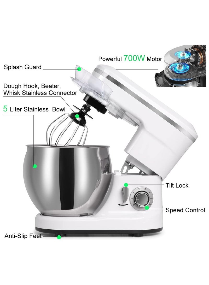 5L Stand Mixer, 700W Electric Food Dough Mixer with 6-Speed Control, Stainless Steel Bowl, Dough Hook, Whisk, Beater, and Egg White Separator for Baking & Cooking  - Image 4
