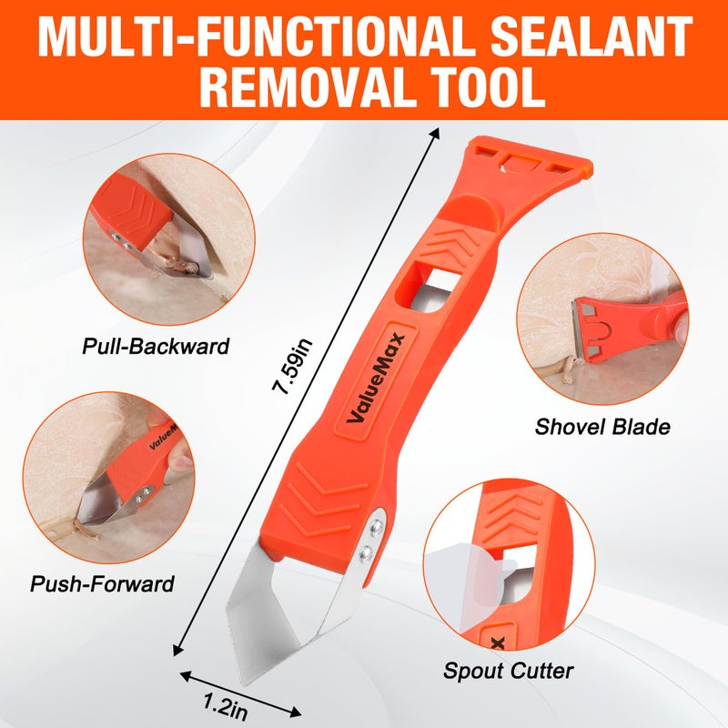 ValueMax Caulk Gun and Caulk Scraper Kit, 10OZ Smooth Silicone Caulking Gun with Caulk Remover Tool, 10:1 Thrust Ratio, Sealant Finishing Tool Grout Scraper for Caulking/Filling/Sealing - Image 3