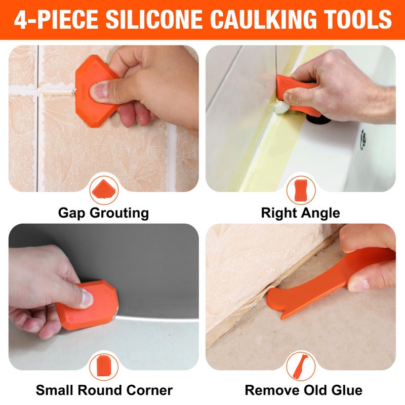 ValueMax Caulk Gun and Caulk Scraper Kit, 10OZ Smooth Silicone Caulking Gun with Caulk Remover Tool, 10:1 Thrust Ratio, Sealant Finishing Tool Grout Scraper for Caulking/Filling/Sealing - Image 4