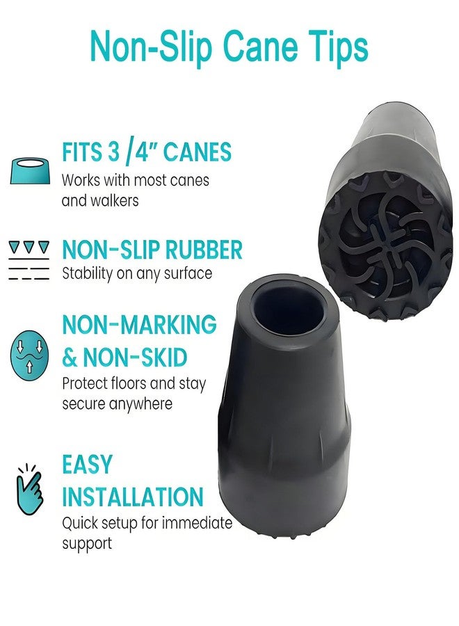 4Pcs Cane Tips 3/4 Inch Heavy Duty Rubber Cane Tips, Anti Slip Replacement Rubber Tips for Canes, Walking Sticks, Hiking Stick, Seniors Crutches, Black - Image 2