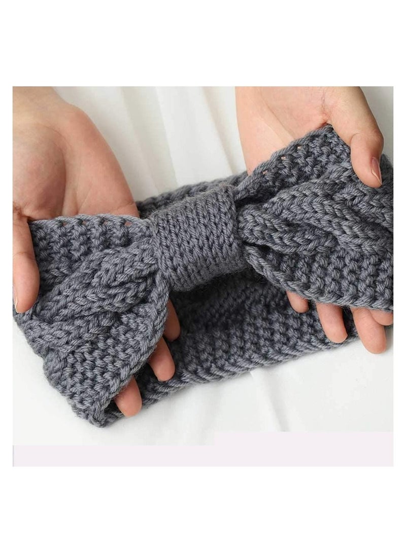 SYOSI 2 Winter Headband, Women's Knit Headband, Ear Warmers, Bow Headband, Cycling Warmers, Running, Travel (Beige/Grey) - Image 3