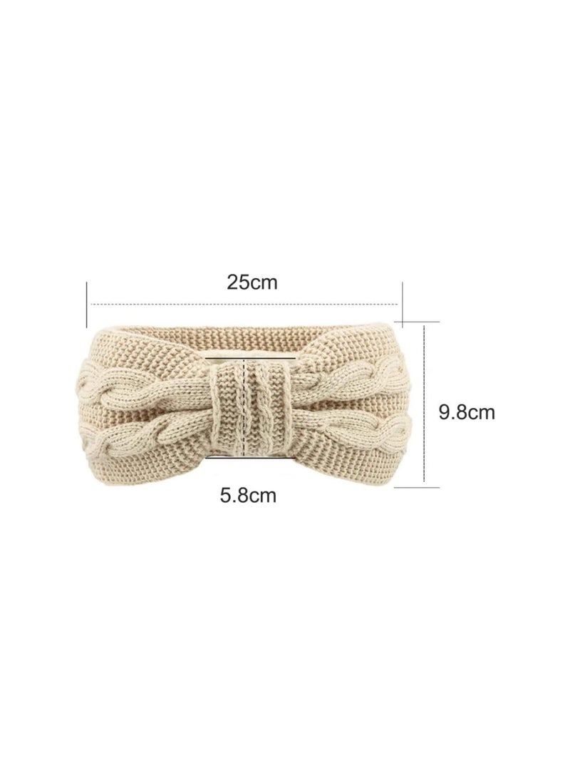 SYOSI 2 Winter Headband, Women's Knit Headband, Ear Warmers, Bow Headband, Cycling Warmers, Running, Travel (Beige/Grey) - Image 2