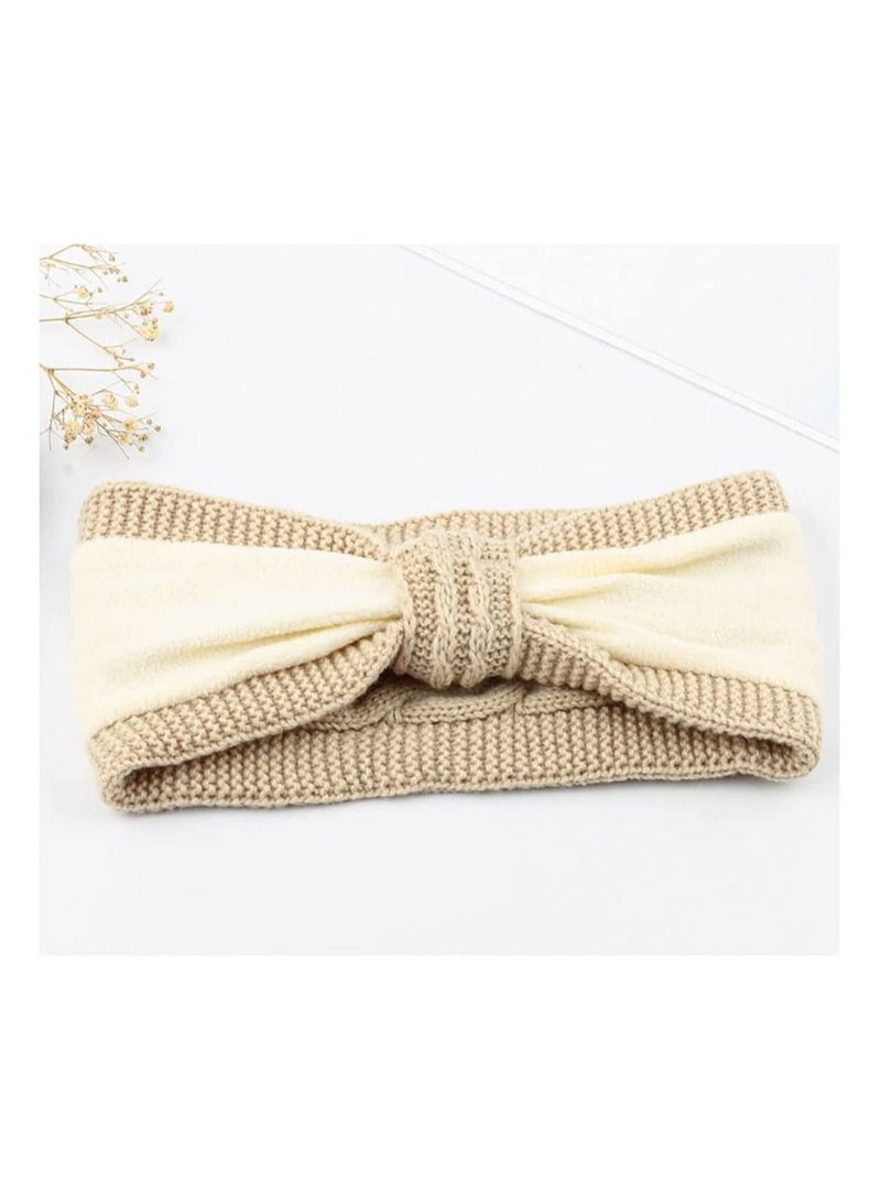 SYOSI 2 Winter Headband, Women's Knit Headband, Ear Warmers, Bow Headband, Cycling Warmers, Running, Travel (Beige/Grey) - Image 4