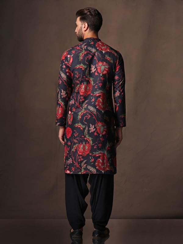 KISAH Men's Kurta Patiala Set, Cotton Blend, Ethnic Motifs Mandarin Collar Regular Fit Long Sleeves, Black, 40 - Image 5