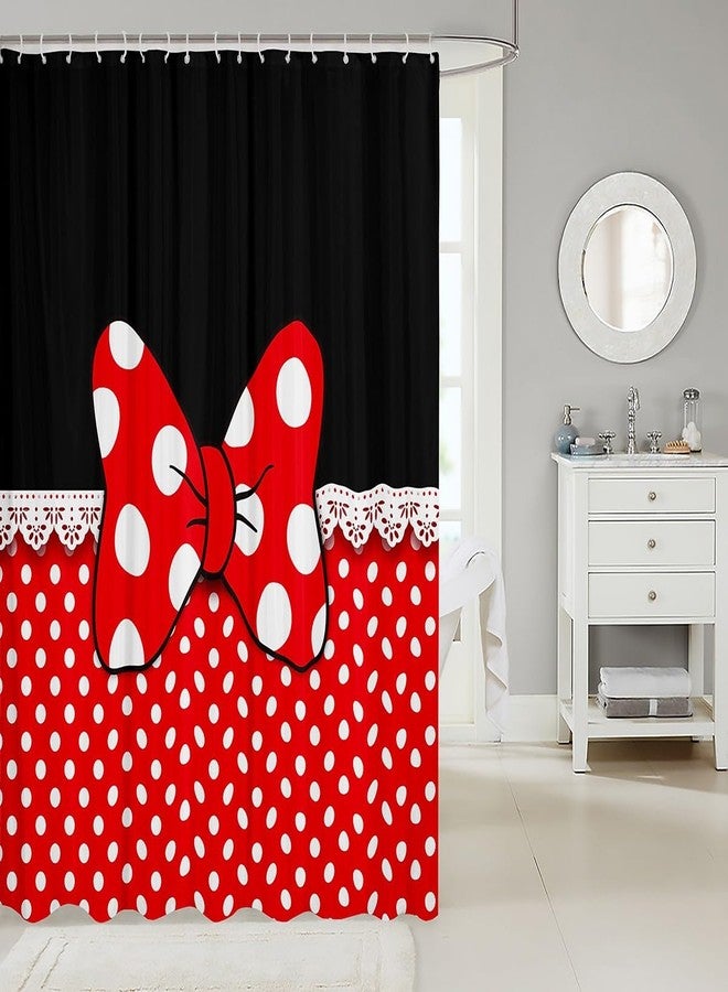 Homewish Bowknot Shower Curtains,White Dots Bathroom Curtains for Kids Teens Girls Boys,Romantic Princess Style Red and Black Waterproof Bath Curtains,with 12 Hooks Suits for Bathtub, 72" W x 72" L - Image 2