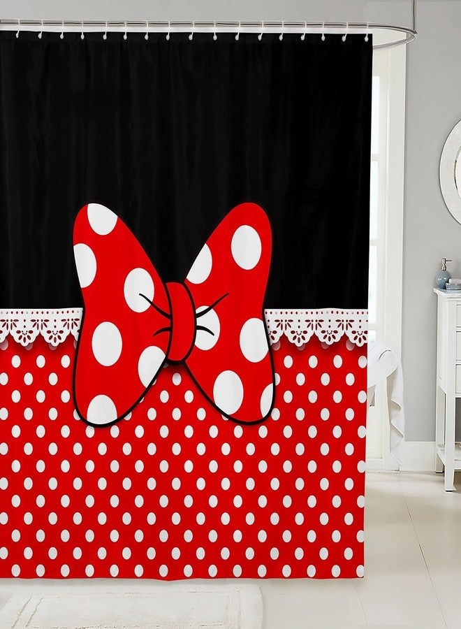 Homewish Bowknot Shower Curtains,White Dots Bathroom Curtains for Kids Teens Girls Boys,Romantic Princess Style Red and Black Waterproof Bath Curtains,with 12 Hooks Suits for Bathtub, 72" W x 72" L - Image 1
