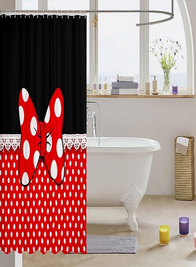 Homewish Bowknot Shower Curtains,White Dots Bathroom Curtains for Kids Teens Girls Boys,Romantic Princess Style Red and Black Waterproof Bath Curtains,with 12 Hooks Suits for Bathtub, 72" W x 72" L - Image 3