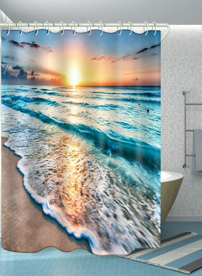 LYFANS Shower Curtains Waterproof Polyester Fabric,Large Width Bright Partition Curtain with Sunrise Beach Print,Shower Curtain Liner for Bathtub Bathroom with 12 White Hooks (72 x72 inches) - Image 3