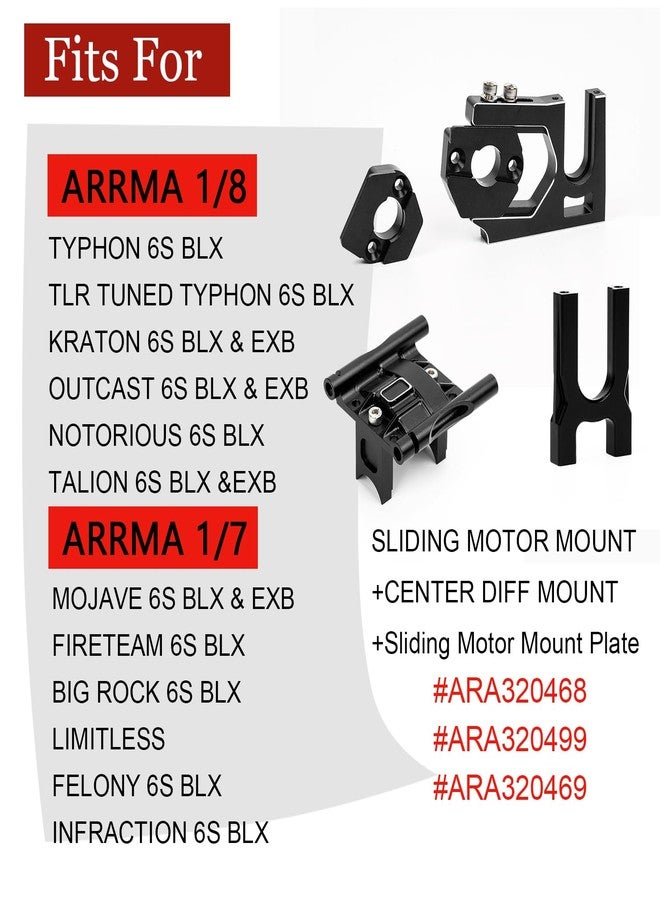 MOSHNOLY Center Differential Mount&Diff Cover Sliding Plate Motor for Arrma 6S 1/8 Kraton/Notorious/Outcast/Talion/Typhon1/7Mojave/Felony/Infraction/Fireteam,Limitless,Aluminium Mount Plate ARA320468 - Image 2