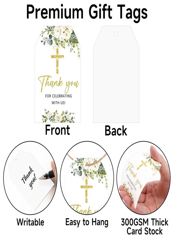 joycraft 50 PCS Baptism Thank You Gift Tags with String, 3.3x2.1 in Wedding Party Favor Tags, Gold Cross Greenery Hangtags for Baby Shower, Birthday, Communion, Bible Study, Family Prayer - Image 3