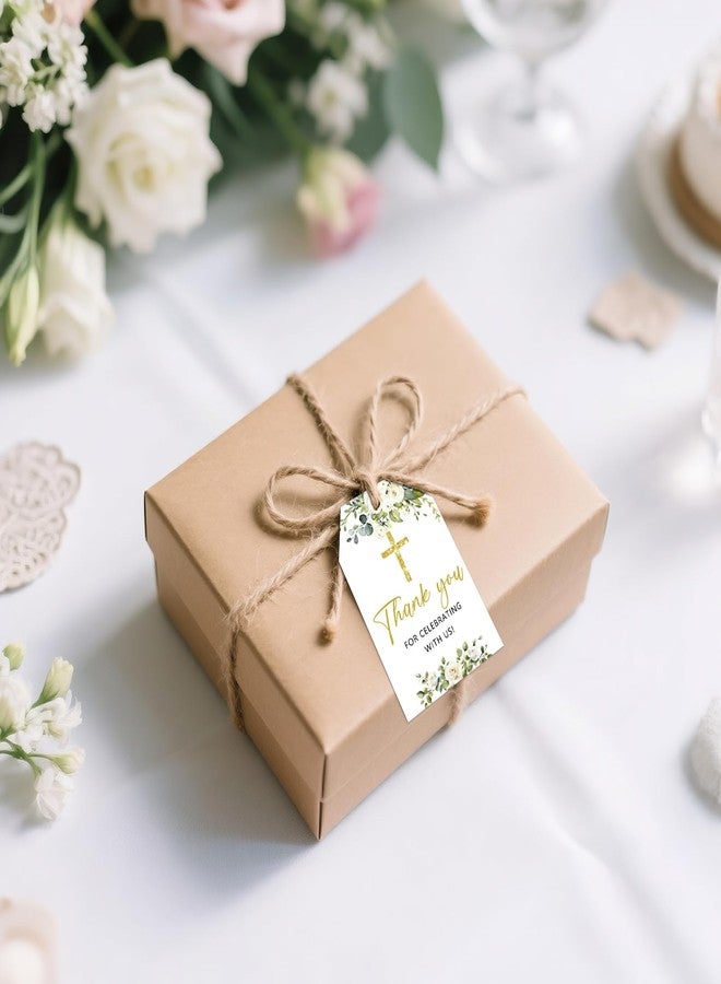joycraft 50 PCS Baptism Thank You Gift Tags with String, 3.3x2.1 in Wedding Party Favor Tags, Gold Cross Greenery Hangtags for Baby Shower, Birthday, Communion, Bible Study, Family Prayer - Image 4