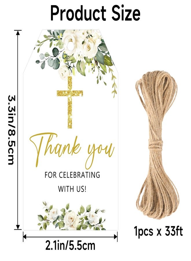 joycraft 50 PCS Baptism Thank You Gift Tags with String, 3.3x2.1 in Wedding Party Favor Tags, Gold Cross Greenery Hangtags for Baby Shower, Birthday, Communion, Bible Study, Family Prayer - Image 2