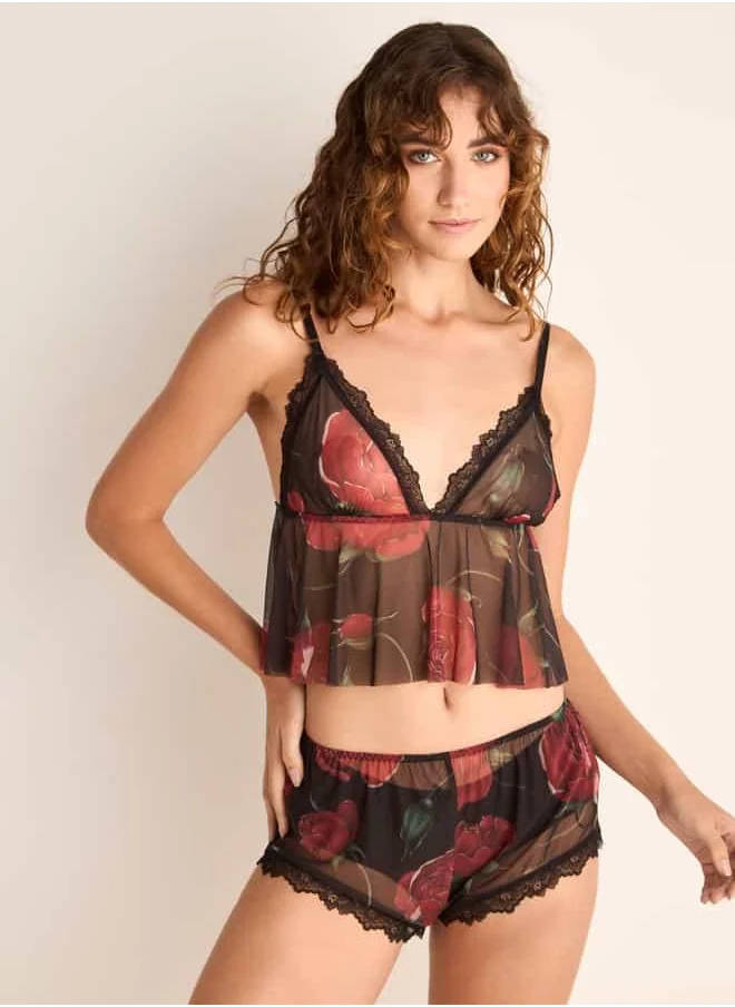 Splash FAV Floral Print V-neck Top and Shorts Set