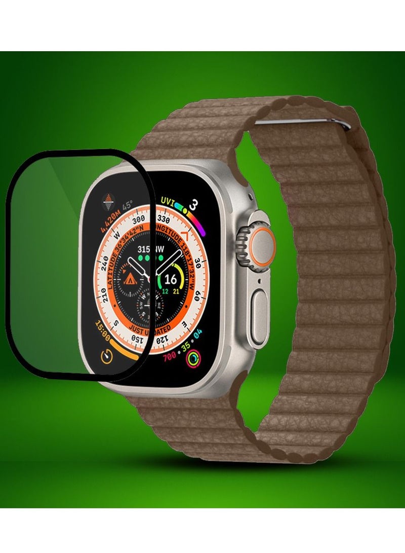 CATANES 2 Packs For Apple Watch Band 49mm Leather Loop Band Magnetic Watch Strap Wristband and 3D Screen Protector Brown  - Image 2