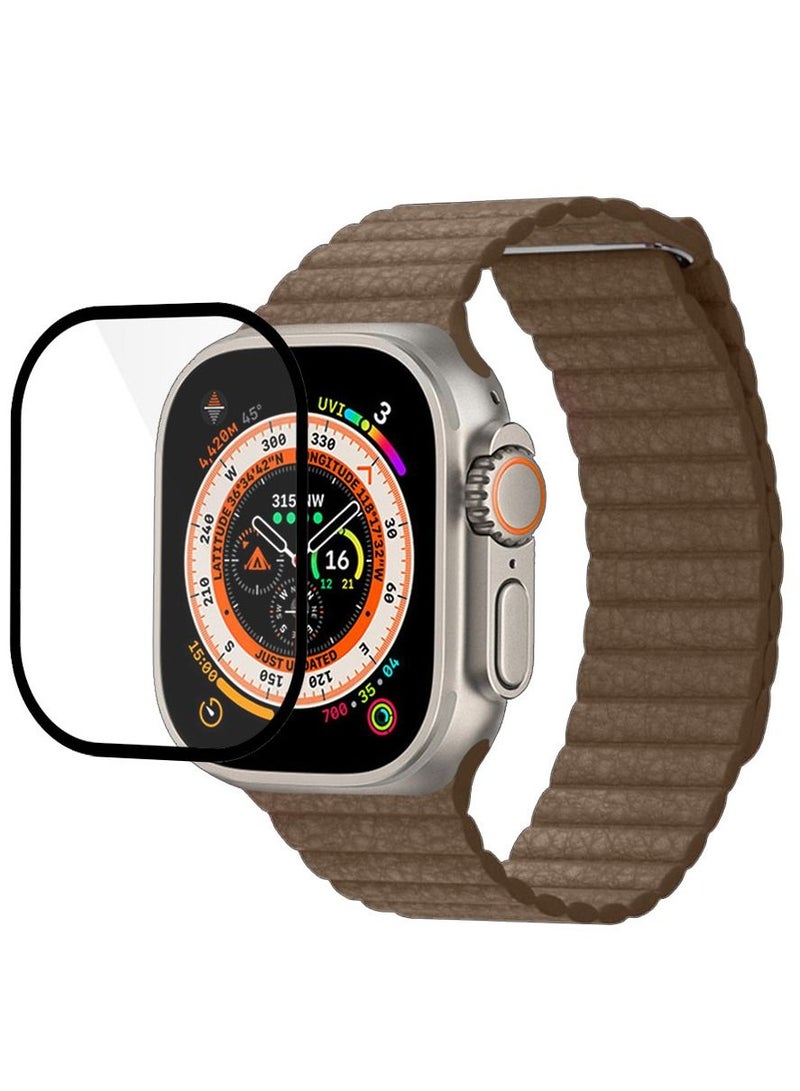 CATANES 2 Packs For Apple Watch Band 49mm Leather Loop Band Magnetic Watch Strap Wristband and 3D Screen Protector Brown  - Image 3