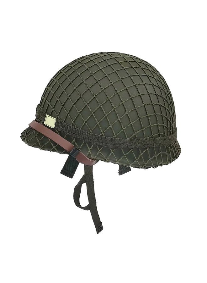 WXKHV WW2 US Army M1 Helmet, WW2 Gear, WW2 Uniform, WW2 Helmet Metal Steel Shell Replica with Net/Canvas Chin Strap/Cat Eye Band - Image 1