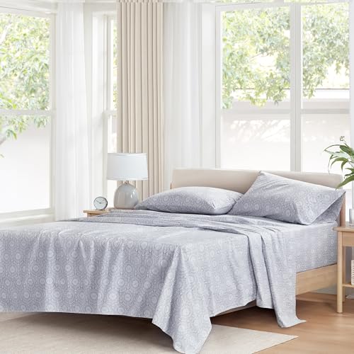 Comfort Spaces 100% Cotton Sheets King, Breathable, Naturally Cool Cotton Sheets, Soft Cotton Bed Sheets with 14" Elastic Pocket Fits up to 16" Mattress, All Seasons Sheet Set, Adelia Gray 4 Piece - Image 1