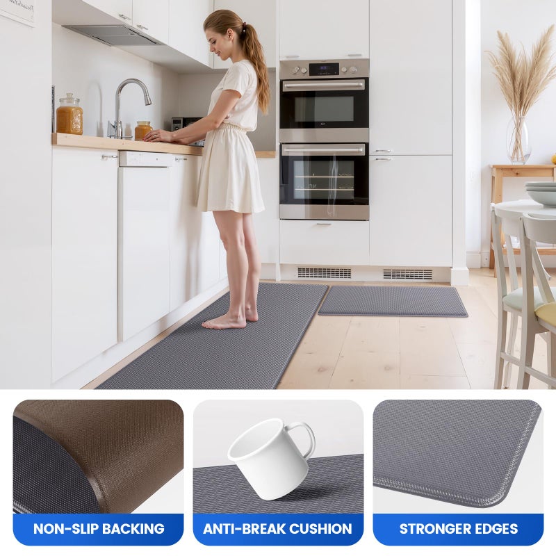KitchenClouds Kitchen Mats for Floor,3PCS Kitchen Rugs,Non Slip Anti Fatigue for Kitchen Floor,Waterproof Kitchen Sink Mat,Cushioned Standing and Comfort Mats for Office,Grey - Image 5