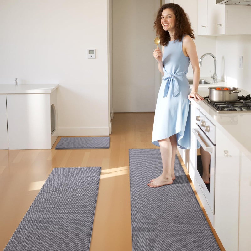 KitchenClouds Kitchen Mats for Floor,3PCS Kitchen Rugs,Non Slip Anti Fatigue for Kitchen Floor,Waterproof Kitchen Sink Mat,Cushioned Standing and Comfort Mats for Office,Grey - Image 3