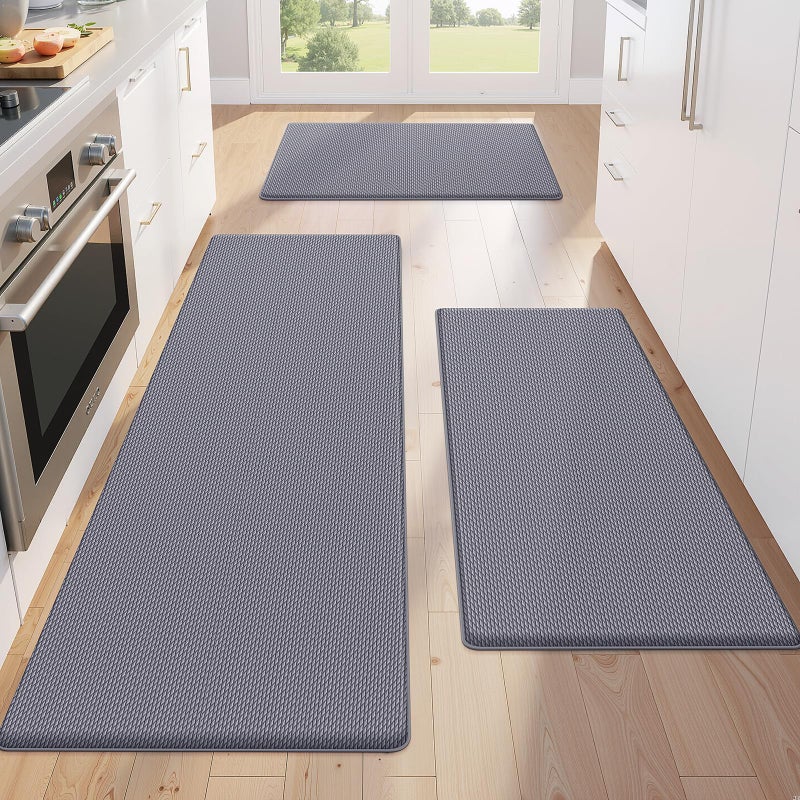 KitchenClouds Kitchen Mats for Floor,3PCS Kitchen Rugs,Non Slip Anti Fatigue for Kitchen Floor,Waterproof Kitchen Sink Mat,Cushioned Standing and Comfort Mats for Office,Grey - Image 1