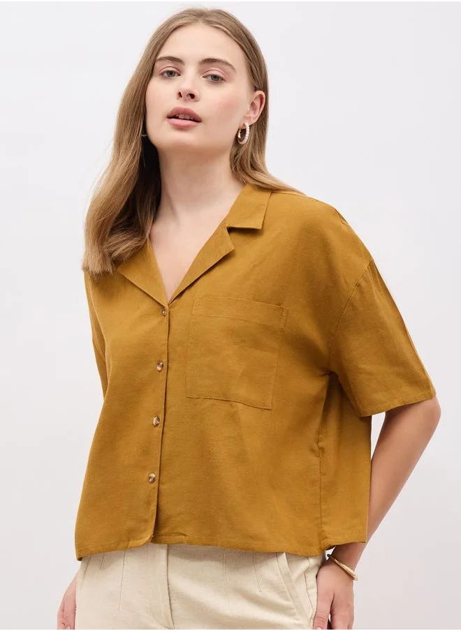 ستايلي Styli Notch Label Collar Short Sleeve Shirt
