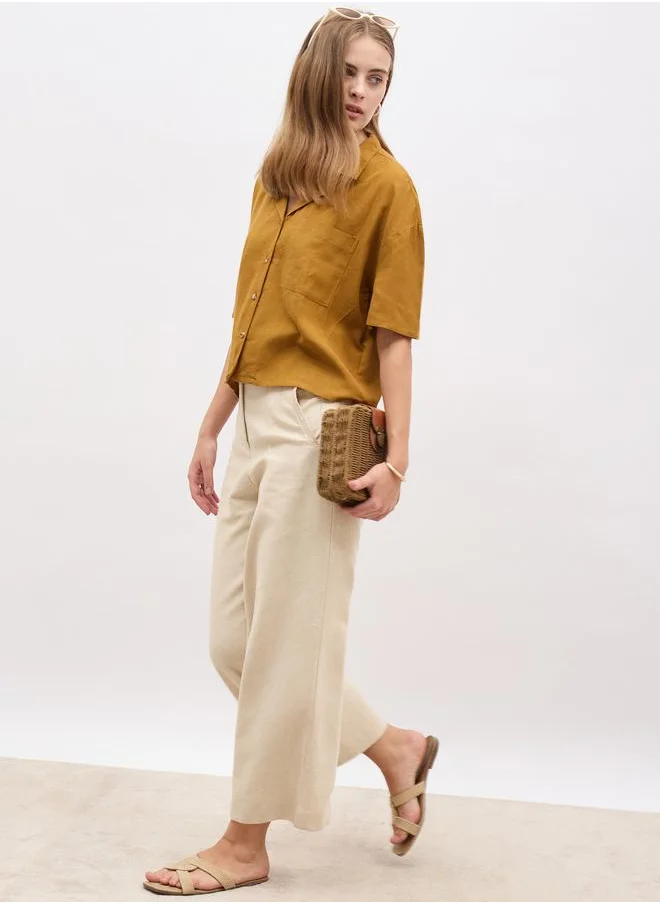 ستايلي Styli Notch Label Collar Short Sleeve Shirt