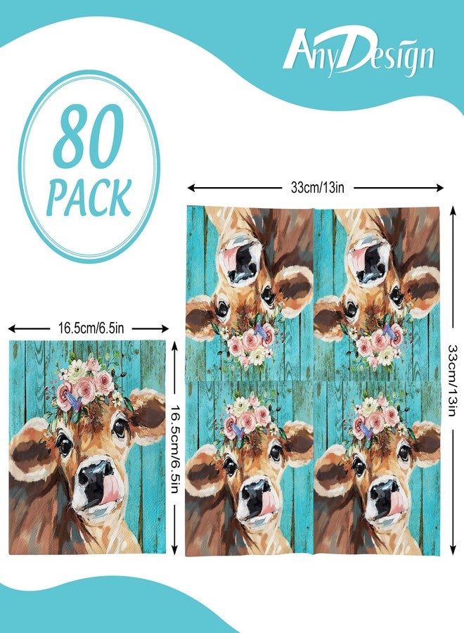 AnyDesign 80Pcs Highland Cow Floral Paper Napkins Rustic Farm Animal Disposable Napkins Decorative Dinner Hand Napkin for Farmhouse Holiday Party Supplies - Image 2