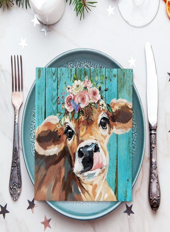 AnyDesign 80Pcs Highland Cow Floral Paper Napkins Rustic Farm Animal Disposable Napkins Decorative Dinner Hand Napkin for Farmhouse Holiday Party Supplies - Image 5