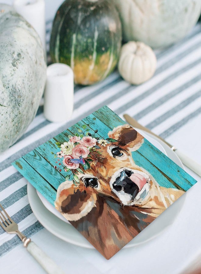 AnyDesign 80Pcs Highland Cow Floral Paper Napkins Rustic Farm Animal Disposable Napkins Decorative Dinner Hand Napkin for Farmhouse Holiday Party Supplies - Image 4