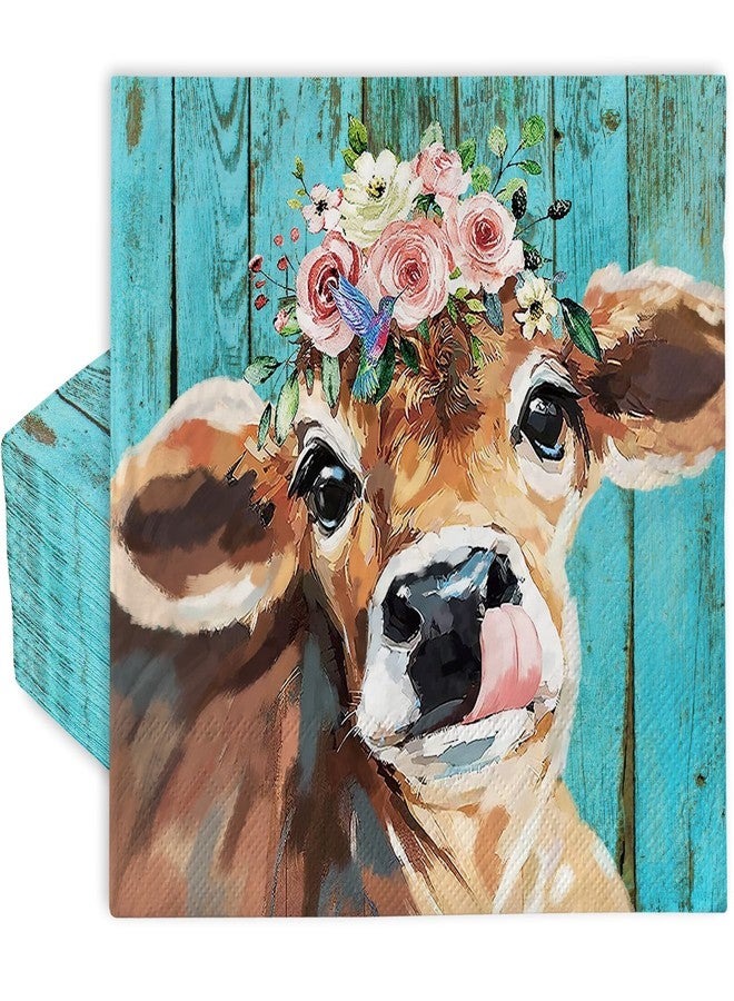 AnyDesign 80Pcs Highland Cow Floral Paper Napkins Rustic Farm Animal Disposable Napkins Decorative Dinner Hand Napkin for Farmhouse Holiday Party Supplies - Image 1